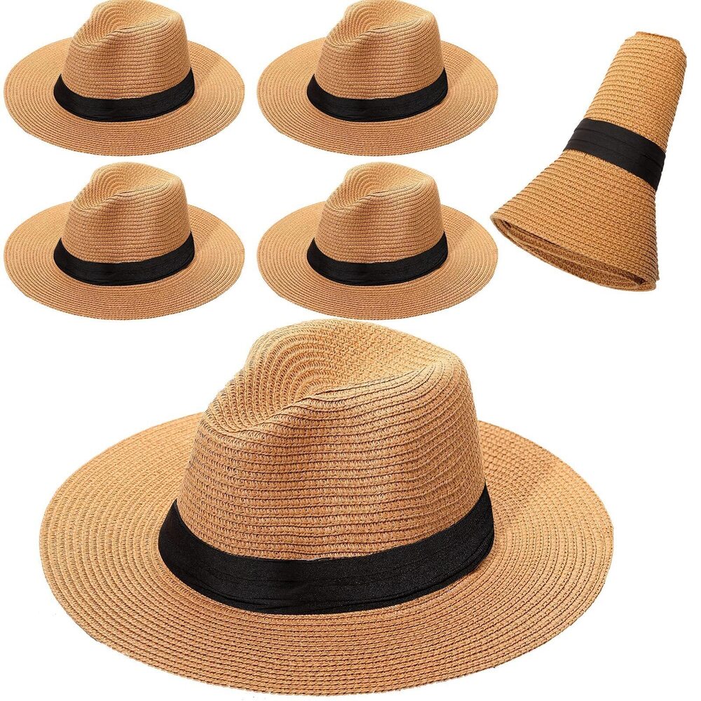 9824 6 Pcs Panama Straw Hats and Foldable Wide Brim Bride Hats Summer Sun